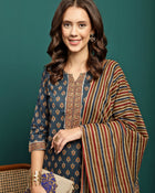 Ocean Drift Printed Pure Cotton Straight Kurta With Trouser & Dupatta Set