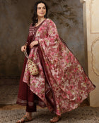 Florya Yoke Design Thread Work Pure Cotton Anarkali Kurta Set with Trousers & Dupatta