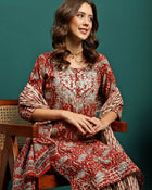Ruby Harvest Printed Pure Cotton Kurta With Trouser & Dupatta Set