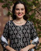Midnight Matrix Geometric Printed Kurta Pant with Dupatta Set