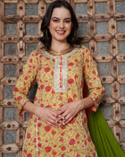 Apricot Aura Floral Printed Cotton Kurta Pant with Dupatta Set Ethnic Wear for Women