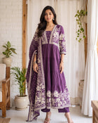 Purple Bloom – Printed Anarkali Kurta Pant with Dupatta Set