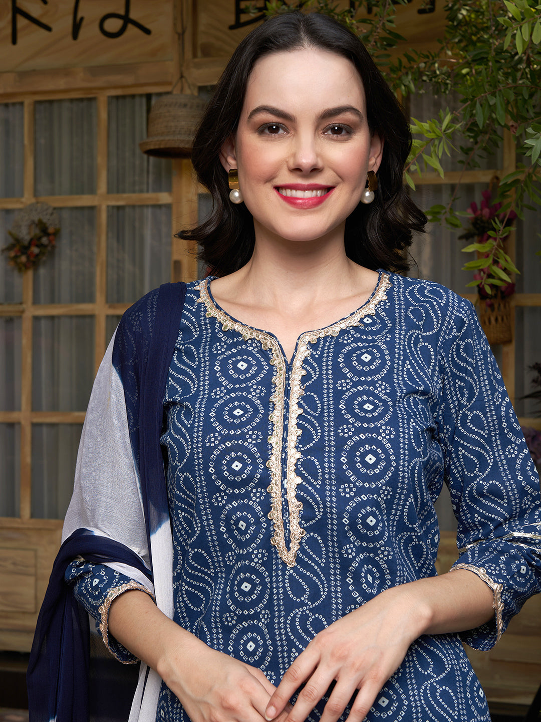 Sapphire Bloom Blue Cotton Printed Kurta Pant with Dupatta Set Ethnic Wear for Women