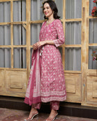 Ethnic Motifs Printed Pure Cotton Kurta with Trousers & Dupatta