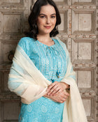 Turquoise Tranquil Cotton Printed Kurta Pant with Dupatta Set  Ethnic Wear for Women