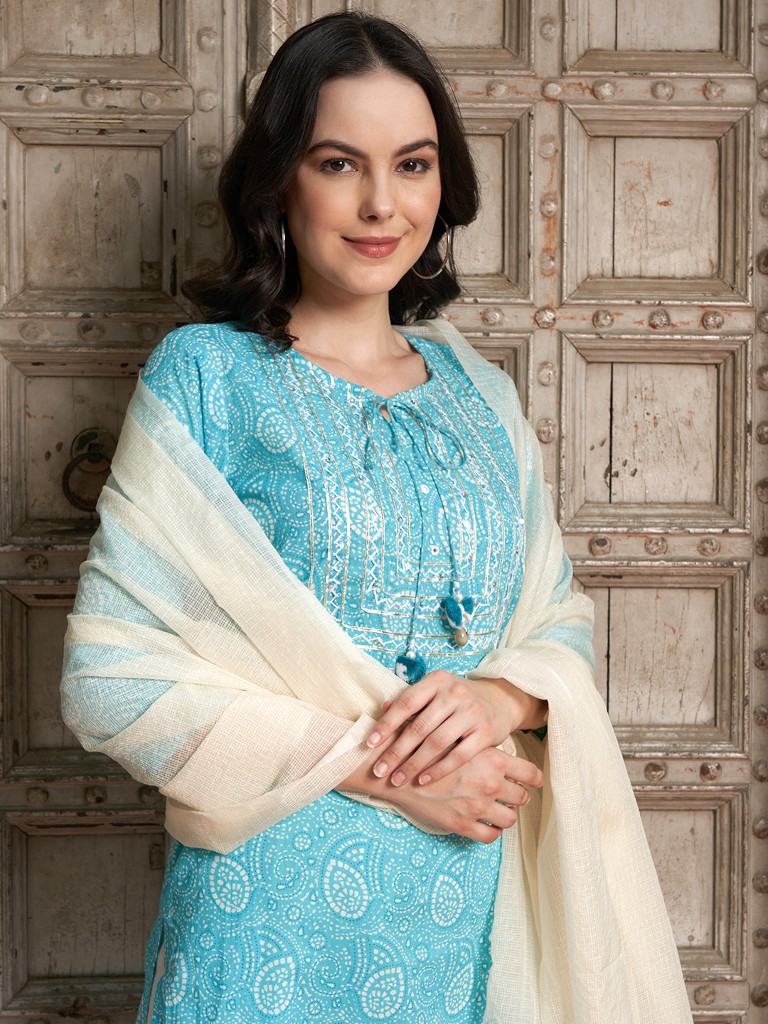 Turquoise Tranquil Cotton Printed Kurta Pant with Dupatta Set  Ethnic Wear for Women