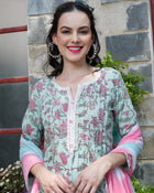 Teal Whisper Cotton Printed Kurta Pant with Dupatta Set  Ethnic Wear for Women