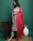 Sea Green Floral Printed Pure Cotton Kurta with Palazzos & Dupatta