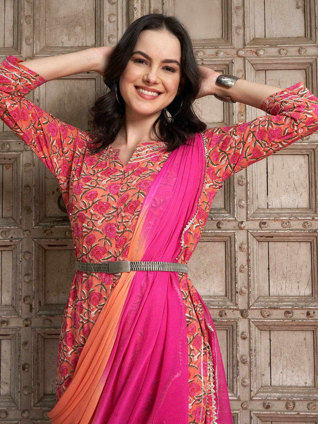 Orange Gotta Patti Straight Kurta Set – Cotton with Dupatta