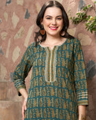 Verdant Bloom Green Floral Printed Kurta Pant with Dupatta Set Elegant Ethnic Wear for Women