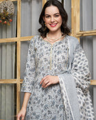 Serene Bloom Floral Printed Kurta Pant Dupatta Set