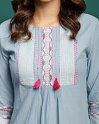 Embroidered Pure Cotton A-Line Kurta With Trouser Set