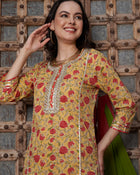 Apricot Aura Floral Printed Cotton Kurta Pant with Dupatta Set Ethnic Wear for Women