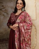 Florya Yoke Design Thread Work Pure Cotton Anarkali Kurta Set with Trousers & Dupatta