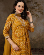 Sunehri Raag Bandhani Printed Pure Cotton Anarkali Kurta Set with Dupatta