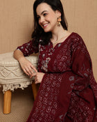 Marvi Muse Ethnic Motifs Printed Pure Cotton Kurta With Trouser & Dupatta