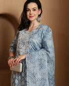 Heritage Hues Ethnic Motifs Printed Pure Cotton Straight Kurta & Trousers With Dupatta