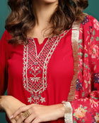 Scarlet Aura Embroidered Straight Kurta Pant with Dupatta Set