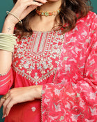 Roselle Grace Embroidered Silk Kurta Pant Dupatta Set