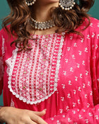 Rosy Veil Printed Pure Cotton Straight Kurta With Trouser & Dupatta Set