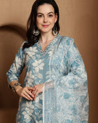 Blue Haven Premium Embroidered Kurta Trouser & Dupatta Set