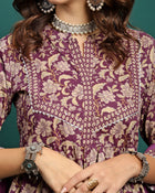 Amethyst Bloom Printed A-Line Kurta Pant with Dupatta Set