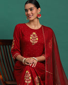 Scarlet Majesty Embroidered 3-Piece Kurta Trouser & Dupatta Set