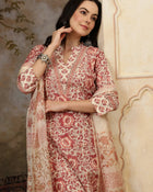 Amaira Floral Printed Straight Pure Cotton Kurta Set with Trousers & Dupatta - aunlabel