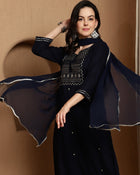 Olive Gleam Embroidered Viscose Rayon Kurta Set with Dupatta