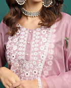 Orchid Bloom Embroidered Round-Neck Kurta With Trouser & Dupatta