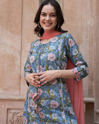 Blue Floral Gotta Patti Kurta Set – Cotton with Dupatta