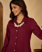 Ameera Maroon Solid Cotton Shirt & Trouser Co-ord Set