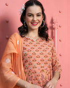 Peach Blossom Floral Printed Cotton Kurta Pant with Dupatta Set  Ethnic Wear for Women