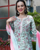 Teal Whisper Cotton Printed Kurta Pant with Dupatta Set  Ethnic Wear for Women
