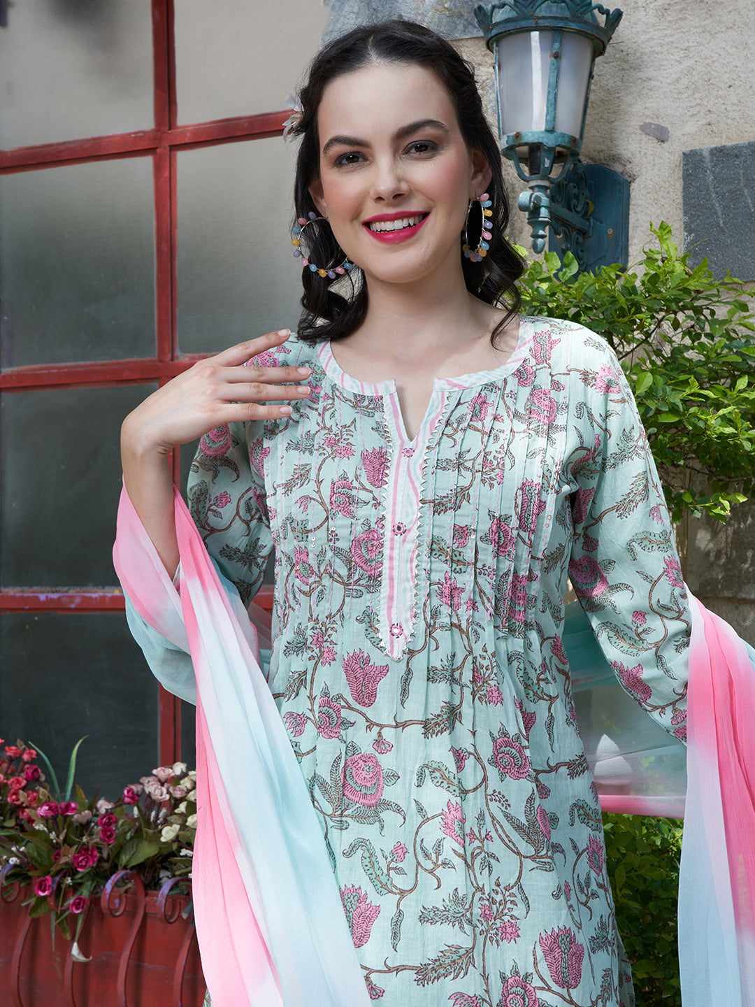 Teal Whisper Cotton Printed Kurta Pant with Dupatta Set  Ethnic Wear for Women