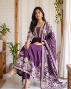Purple Bloom – Printed Anarkali Kurta Pant with Dupatta Set