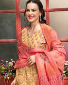 Printed Pure Cotton Straight Kurta With Trouser & Dupatta