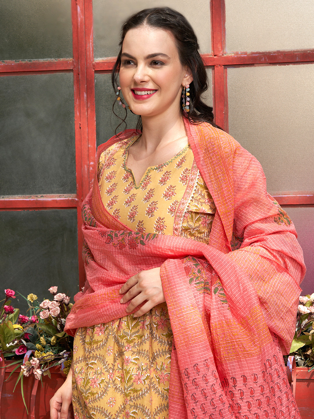 Printed Pure Cotton Straight Kurta With Trouser & Dupatta