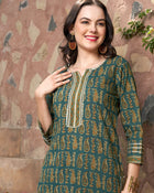 Verdant Bloom Green Floral Printed Kurta Pant with Dupatta Set Elegant Ethnic Wear for Women