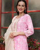 Rose Mirage Floral Printed Kurta Pant Dupatta Set