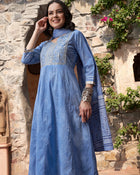 Indigo Drape Bandhej Printed Kurta Pant Dupatta Set
