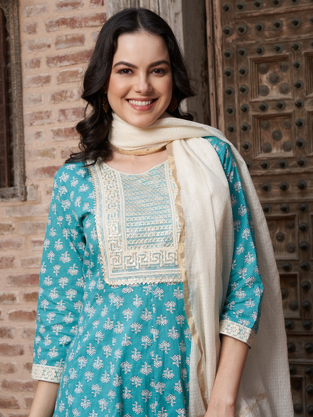 Ocean Mist Turquoise Cotton Printed Kurta Pant with Dupatta Set  Ethnic Wear for Women