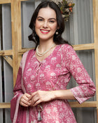 Ethnic Motifs Printed Pure Cotton Kurta with Trousers & Dupatta