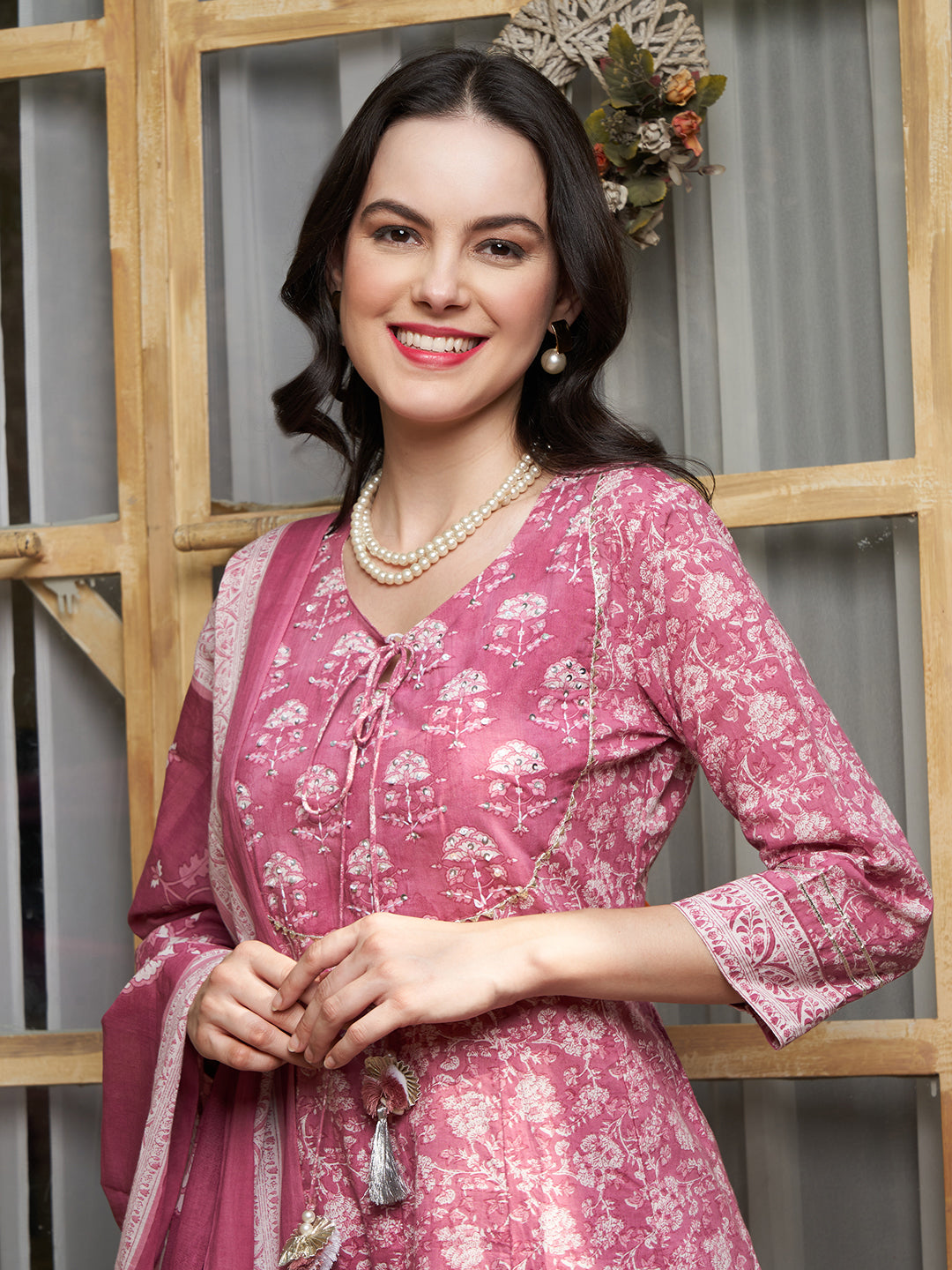 Ethnic Motifs Printed Pure Cotton Kurta with Trousers & Dupatta