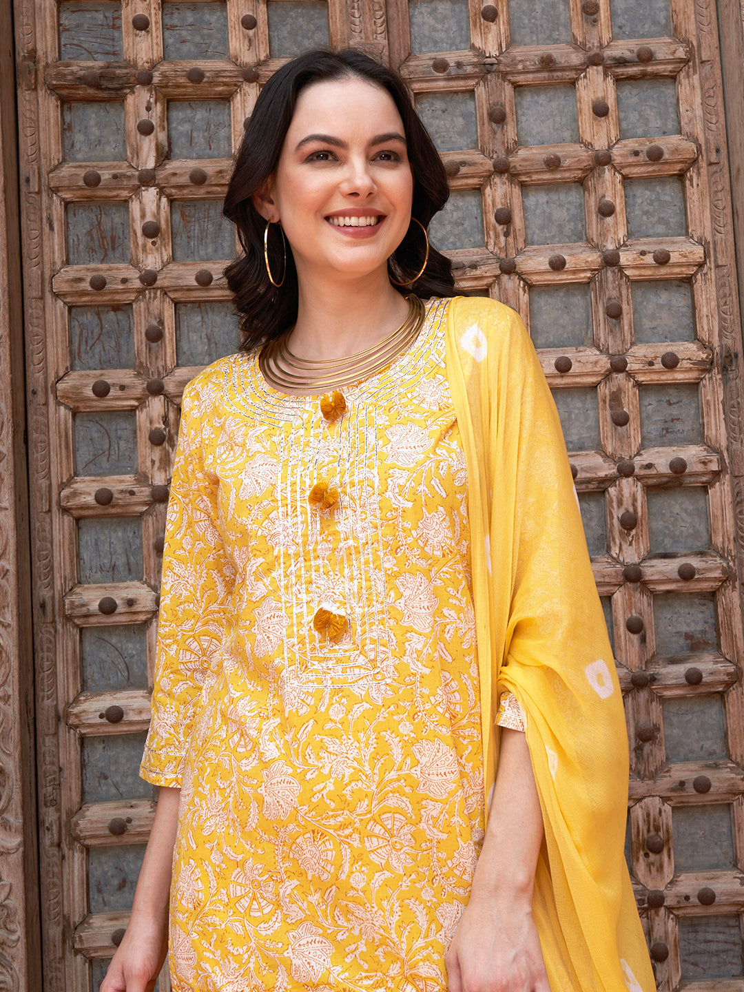 Sunshine Bloom  Floral Printed Kurta Pant with Dupatta Set Ethnic Wear for Women