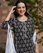 Midnight Matrix Geometric Printed Kurta Pant with Dupatta Set