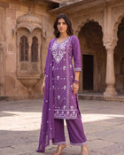 Royal Lavender – Embroidered Straight Kurta Pant with Dupatta Set