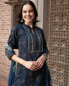 Sky Sonata Floral Printed Kurta Pant Dupatta Set