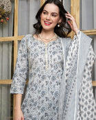 Serene Bloom Floral Printed Kurta Pant Dupatta Set