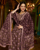 Purple Floral Printed Pure Cotton Anarkali Kurta & Trouser With Dupatta